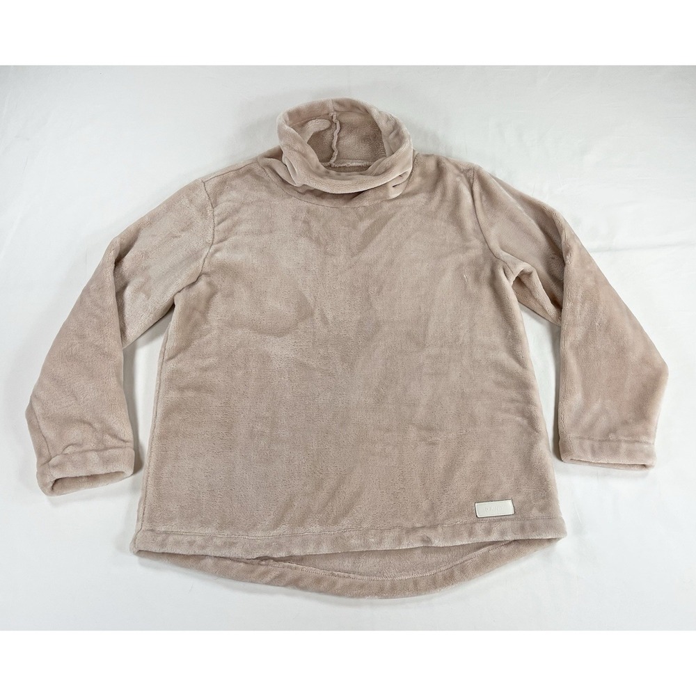 DKNY Plush Velour Cowl Neck Sweatshirt Pink Fleece Pullover Loungewear Womens M